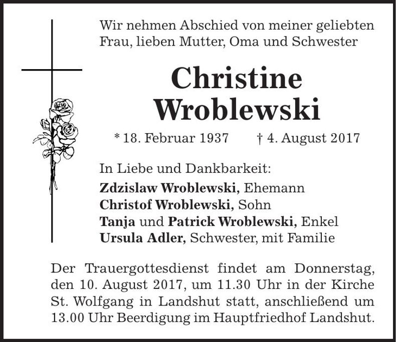 Traueranzeige Christine Wroblewski