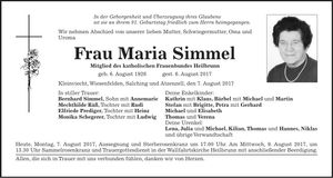 Traueranzeige Maria Simmel