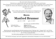 Traueranzeige Manfred Brunner