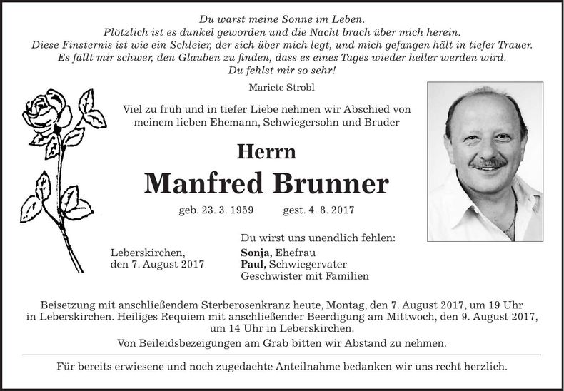Traueranzeige Manfred Brunner