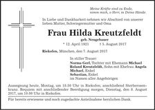 Traueranzeige Hilda Kreutzfeldt