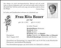 Traueranzeige Rita Bauer