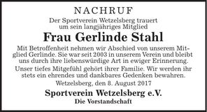 Traueranzeige Gerlinde Stahl