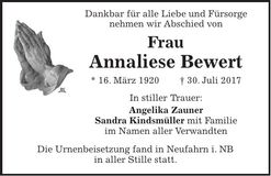 Traueranzeige Annaliese Bewert