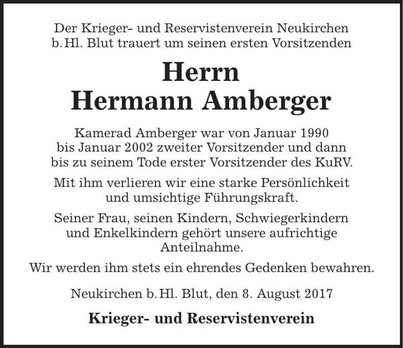 Traueranzeige Hermann Amberger