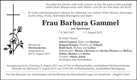 Traueranzeige Barbara Gammel