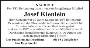 Traueranzeige Josef Kienlein