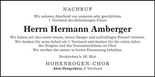 Traueranzeige Hermann Amberger