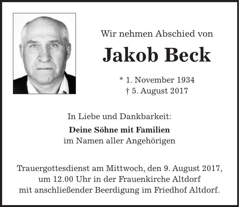 Traueranzeige Jakob Beck