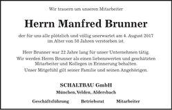 Traueranzeige Manfred Brunner