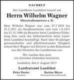 Traueranzeige Wilhelm Wagner