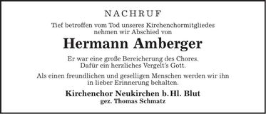 Traueranzeige Hermann Amberger