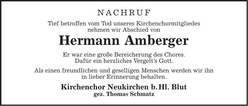 Traueranzeige Hermann Amberger