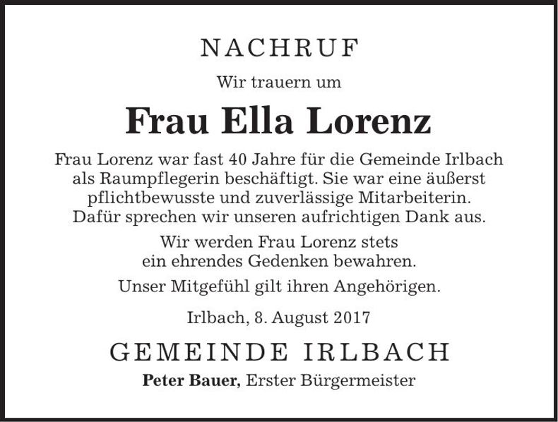 Traueranzeige Ella Lorenz