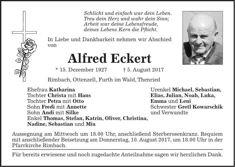 Traueranzeige Alfred Eckert