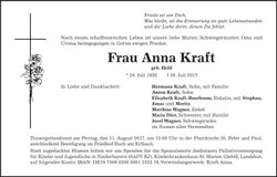 Traueranzeige Anna Kraft