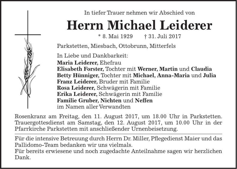 Traueranzeige Michael Leiderer