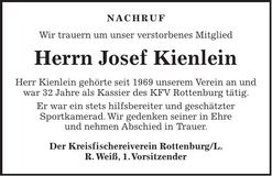 Traueranzeige Josef Kienlein