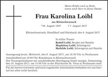Traueranzeige Karolina Loibl