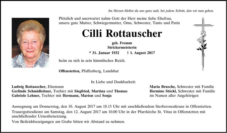 Traueranzeige Cilli Rottauscher