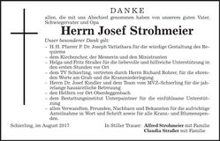 Traueranzeige Josef Strohmeier