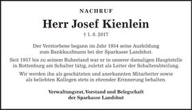Traueranzeige Josef Kienlein