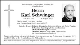 Traueranzeige Karl Schwinger