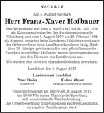 Traueranzeige Franz-Xaver Hofbauer