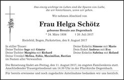 Traueranzeige Helga Schötz