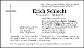 Traueranzeige Erich Schlecht