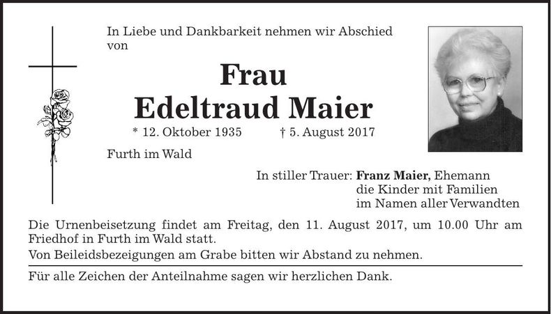 Traueranzeige Edeltraud Maier