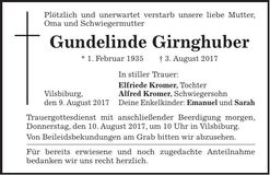 Traueranzeige Gundelinde Girnghuber