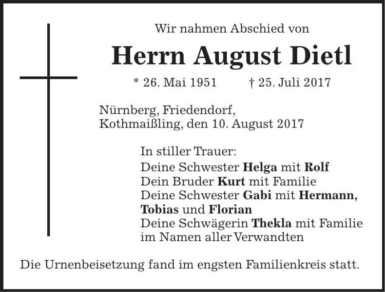 Traueranzeige August Dietl