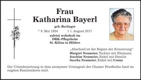 Traueranzeige Katharina Bayerl