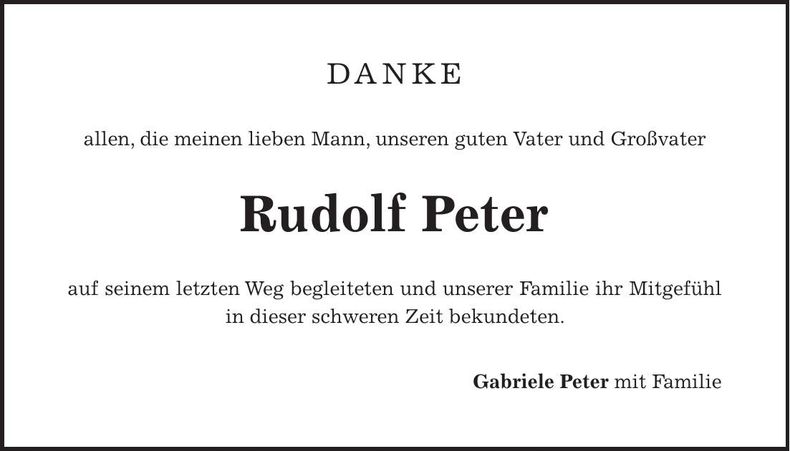 Traueranzeige Rudolf Peter