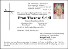 Traueranzeige Therese Seidl