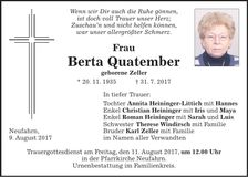 Traueranzeige Berta Quatember