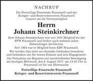 Traueranzeige Johann Steinkirchner