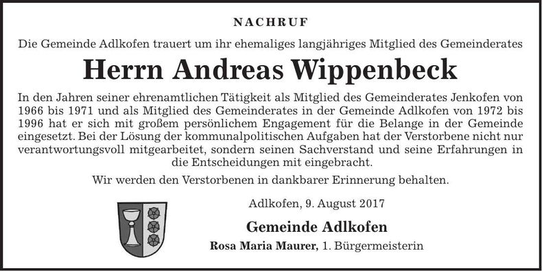 Traueranzeige Andreas Wippenbeck