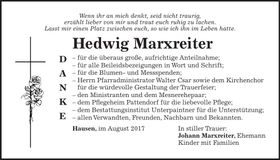 Traueranzeige Hedwig Marxreiter