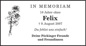 Traueranzeige Felix Böhmisch