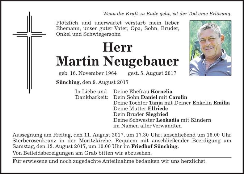 Traueranzeige Martin Neugebauer