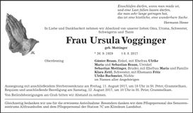 Traueranzeige Ursula Vogginger