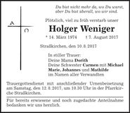 Traueranzeige Holger Weniger