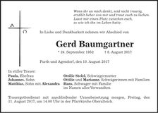 Traueranzeige Gerd Baumgartner