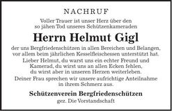 Traueranzeige Helmut Gigl
