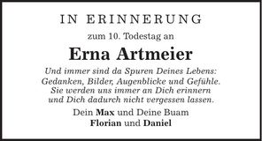 Traueranzeige Erna Artmeier