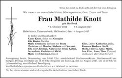 Traueranzeige Mathilde Knott