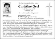 Traueranzeige Christine Gerl