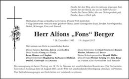 Traueranzeige Alfons Berger